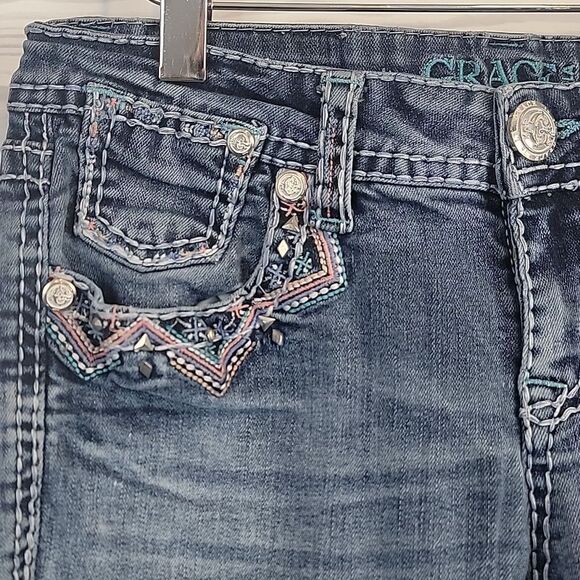 Grace in LA Light Blue Embroidered Bootcut Womens Size Waist 28 (Runs Small) - Picture 8 of 16